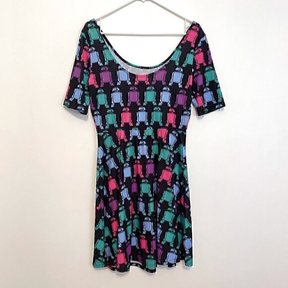 HER UNIVERSE STAR WARS Black Multi R2-D2 R2D2 Graphic Mini Fit & Flare Dress M - Picture 11 of 13